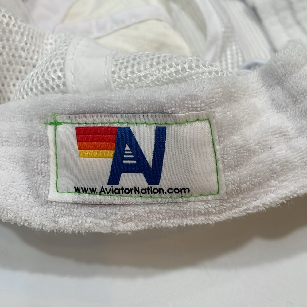 AVIATOR NATION WHITE CORDUROY SMILEY PATCH MESH TRUCKER HAT O/S EUC - Picture 8 of 8
